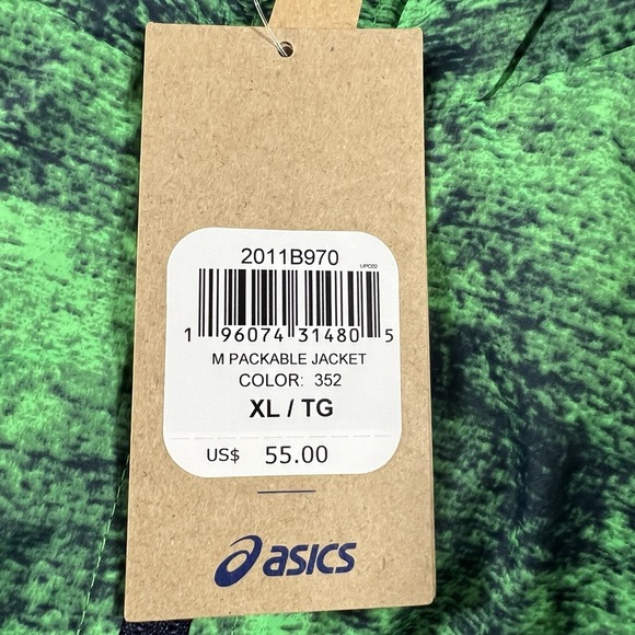 Men's XL Asics‎ Packable Windbreaker Jacket Tie Dye Green/Peacoat NWT - Picture 2 of 9